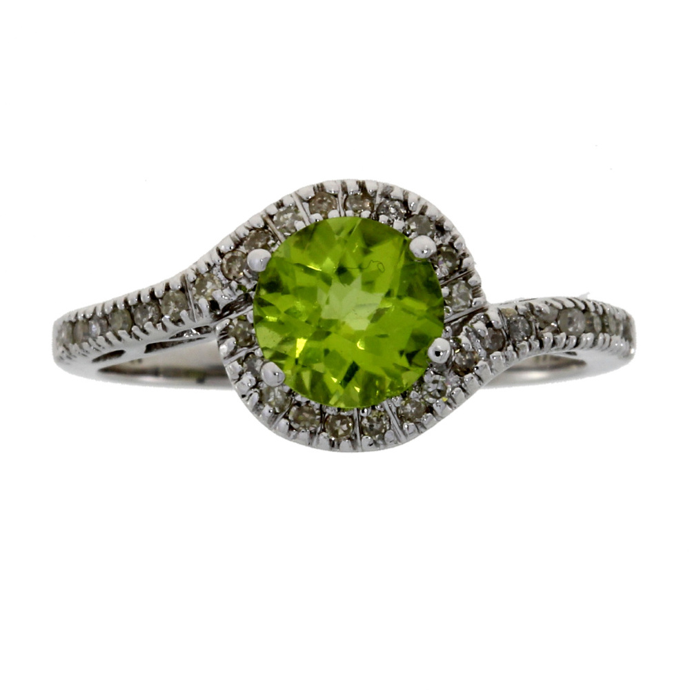 White Gold Peridot And Diamond Twisted Shank Ring
